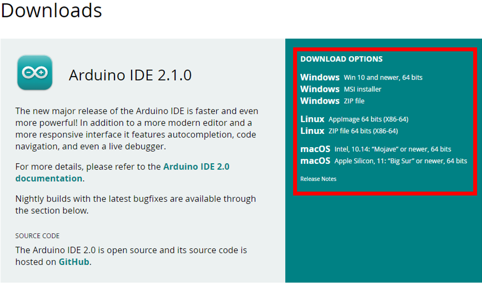 Download-Menü der Arduino IDE